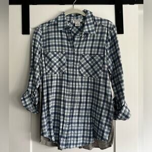 Barney’s New York Blue & Gray Flannel Button Down with Gray back with slit